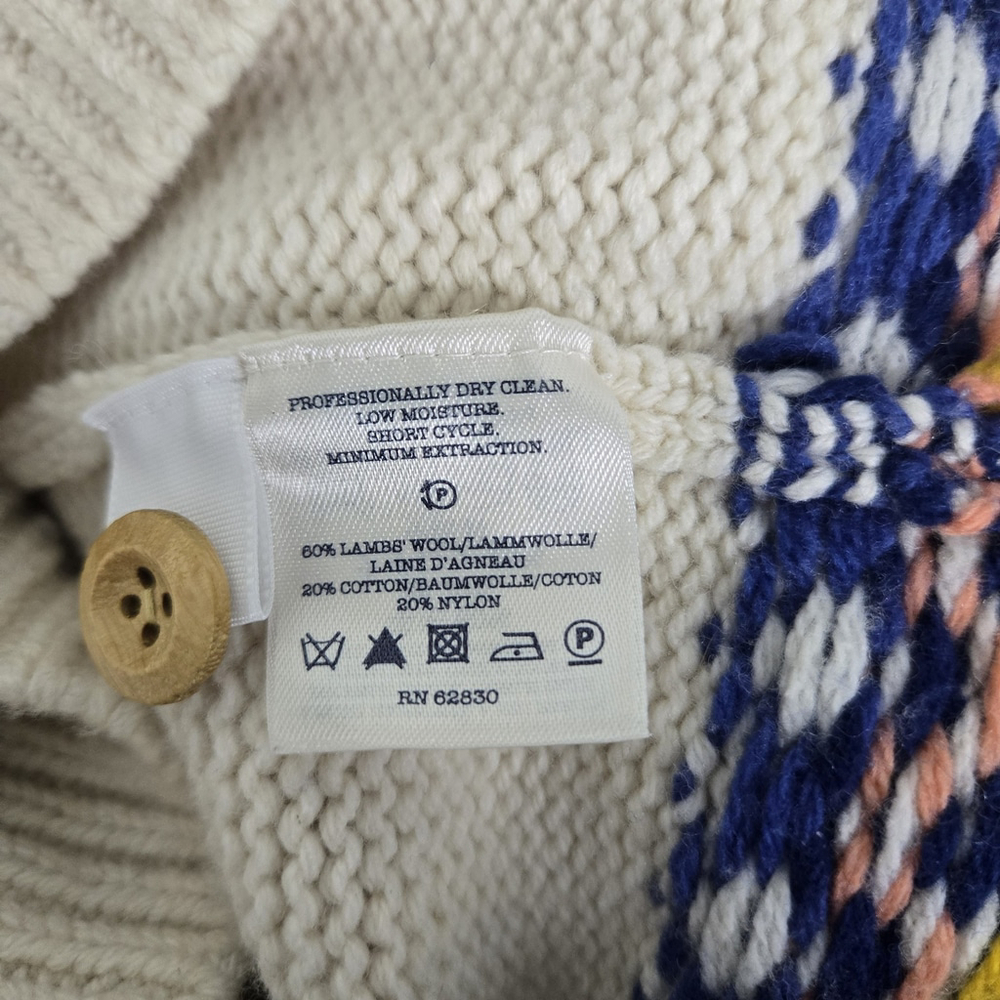 Lands End Canvas Womens Fair Isle Lambswool Cardigan Small Cream Preppy Heritage - Picture 5 of 7